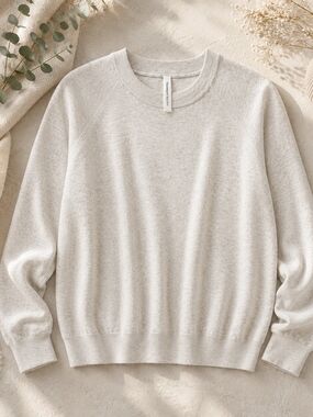 Babaton Aritzia Heather Oatmeal Fine Knit Crewneck Sweater Soft Minimalist